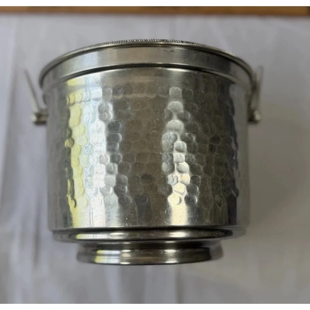 Vintage 1950s Made In Italy Mid Century Hammered Aluminum Ice Bucket W/ Lid